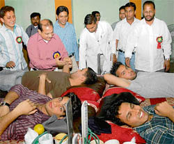 A blood donation camp organised by the ABVP in progress at PU on Wednesday.