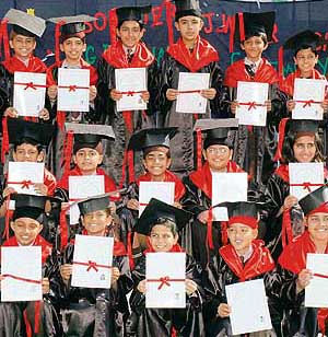Students of Saint Soldiers School during their graduation ceremony in Mohali on Wednesday.