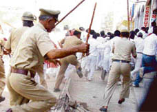 Cops chase away protesting DEd holders in Rohtak on Wednesday.