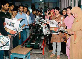 Students of S S M College of Engineering, Baramulla, during their visit to The Tribune office in Chandigarh on Wednesday.