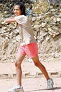 Hasan Dhanoa plays a shot during the 4th Sh L.D. Kapoor Memorial Total Tennis Championship at YMCA in Sector 11,Chandigarh