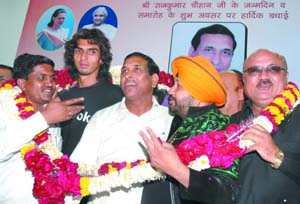 Delhi urban development minister Rajkumar Chauhan celebrates his birthday in the Capital on Thursday. 