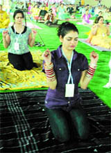 An Art of Living camp in progress at Guru Gobind Singh Stadium on Thursday.