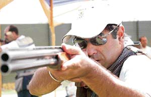 Mansher Singh in action on the second day of the 6th Sardar Sajjan Singh Sethi Memorial Shooting Championship in Patiala on Thursday. 