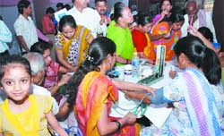 Peolpe undergo free medical check-up at the Aroyga Fair organised by Jain Arogya Naturocare in Yamuna Vihar, East Delhi