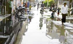 A view of a flooded street in Kundanpuri in Ludhiana