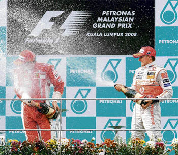 Ferraris Finnish driver Kimi Raikonnen came back strongly after a dismal Australian Grand Prix to win the Formula 1 Malaysian Grand Prix, while another Finnish driver, Heikki Kovalainen, earned a podium finish for McLaren. BMW Sauber F1 teams Polish driver Robert Kubica followed them on third position.