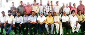 Office-bearers of the Brick Kiln Owners Association, Ludhiana, during a meeting at Dehlon, near Ahmedgarh, on Friday. 
