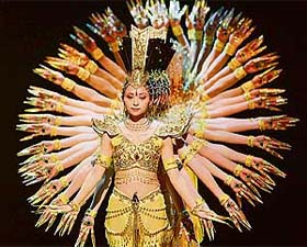 Chinese dancers perform during their show Buddha with 1.000 hands on the German TV show Wetten dass...? (Bet that..) in Erfurt, Germany