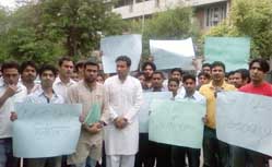 INSO president Vikas Rathi along with his supporters outside the district courts in Sector 17, Chandigarh