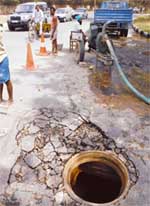 A leaking pipe being repaired at the rotary of Sectors 29, 30, 31 and 32 in Chandigarh