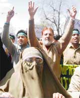 Activists of the Jammu and Kashmir Mass Movement protest against human rights violations committed in the valley in Srinagar
