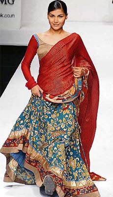 A model displays collection of designer Asmita Marwa during the Lakme Fashion Week in Mumbai