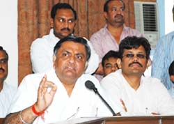 Local bodies minister Manoranjan Kalia addressing a press conference in Bathinda