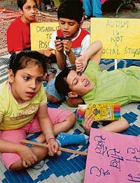 Special children at an autism awareness campaign at the Sukhna Lake in Chandigarh