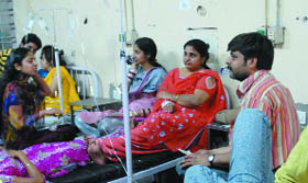 Some 60 employees of the Om Inovation Call Service, Janakpuri, were rushed to hospital after they had food from the call centre pantry on Wednesday.