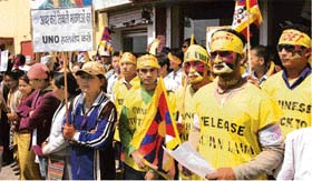Tibetans hold a demonstration at Solan
