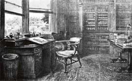 An image of an engraving entitled "The Empty Chair", which was published in the Christmas edition of The Graphic in 1870, shows writer Charles Dickens desk and chair abandoned in his study, released on Wednesday. The desk where Dickens wrote "Great Expectations" and his final correspondence hours before his death will be sold at auction in June, Christie's said on Wednesday