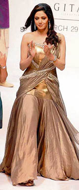Actress Sridevi walks the ramp at the Lakme Fashion Week in Mumbai late on Wednesday.