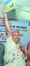 Delhi Chief Minister Sheila Dikshit releases a souvenir at a national seminar on solar energy development, organised as part of the golden jubilee year celebration of the Delhi Productivity Council, in the Capital 