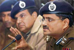DIG B. Srinivas addresses a press conference at the police headquarters in Srinagar on Thursday.