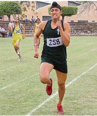 An athlete sprints towards the finishing line on the concluding day of the 37th Annual State-Level Inter- Polytechnic Athletics Meet in Ludhiana on Thursday.