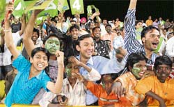 Cricket lovers watch the first final of the ICL in Panchkula