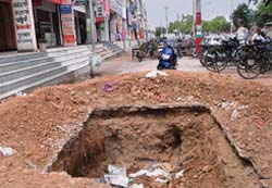 A large pit left uncovered in Mohali