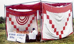 A liquor vend running from a tent near Kambala village in Mohali
