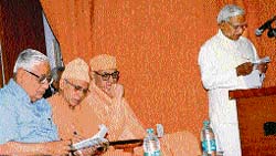 Onkar Chand, president, Servants of the People Society, addressing the gathering during the annual celebrations of the Ramakrishna Mission Ashram, Chandigarh.