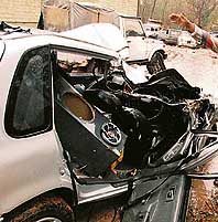 This is what remains of a Maruti Zen car that collided with an Army truck on the Panchkula-Kalka road on Saturday.