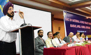 Dr Gurdeep Singh addresses the delegates at CME organised by the Punjab and Chandigarh branch of the Indian Radiological and Imaging Association in Ludhiana on Sunday. 