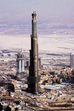 This file photo shows an aerial view of Burj Dubai (Dubai Tower) still under construction in the oil-rich Gulf emirate. The Burj Dubai tower in the UAE has surpassed the 629 metre (2,063 foot) KVLY-TV mast in the United States to become the world's tallest man-made structure, its builders announced on Monday. 
