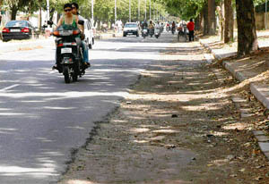 A stretch of road dividing Sectors 36 and 37 in Chandigarh, left incomplete by the UT engineering department, much to the inconvenience of motorists. 
