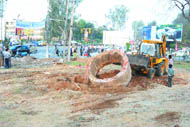 A JCB machine at work near Defence Colony.