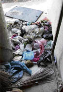 garbage dumped carelessly in the building.