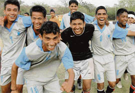 Players of St Stephens in joyous mood after winning the in Chandigarh on Wednesday.