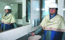Mayor Arti Mehra inspects the civic centre building during the construction work in the Capital