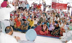 Trade union activists address a rally of railway employees in Ludhiana