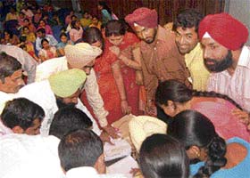 Candidates at the Punjab School Education Board’s office in Mohali