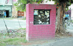 The foundation stone of a library to be constructed in the memory of Nandlal Nurpuri at the Model House locality in Jalandhar
