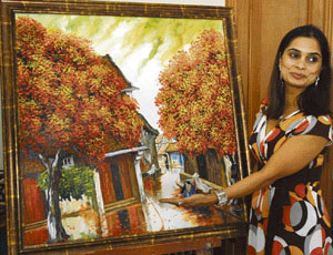 Works of Vietnamese artists on display at Sutlej Club in Ludhiana on Thursday.