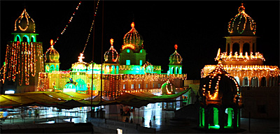 The famous gurdwara at Talwandi Sabo is brightly illuminated ahead of Baisakhi celebrations on Friday night. All major political parties would be holding their conferences there on the occasion.