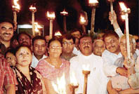 BJP activists during a rotest rally in Sector 20, Chandigarh
