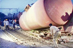 A goods train that derailed near the Ambala Cantt railway station