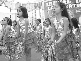 School children perform during a cultural evening in Ambala on Saturday.