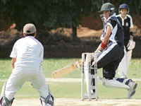 Players of Beacons House School, Lahore, in action during a cricket match at St Johns School in Sector 26, Chandigarh, on Sunday.