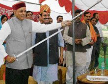 Chief Minister Prem Kumar Dhumal at a rally in Bangana (Una) on Sunday.