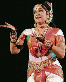 Actress Hema Malini performs during a function in Kolkata on Sunday.