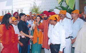 Members of the Minorities Commission greet Sonia Gandhi on the occasion of Baisakhi in the Capital on Sunday.